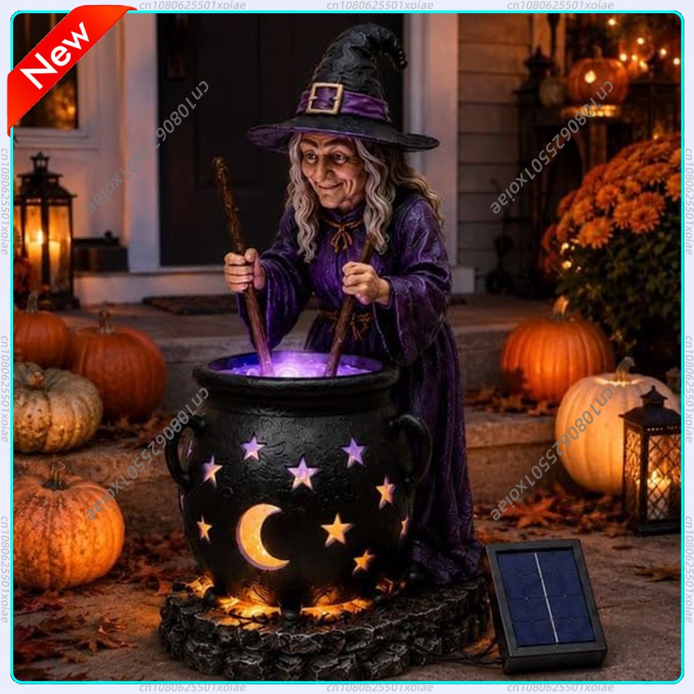 Outdoor Lighting Ip65 - Halloween-heksenketel met zonne-energie, tuinlamp, harsbeeldje, buitendecoratie,