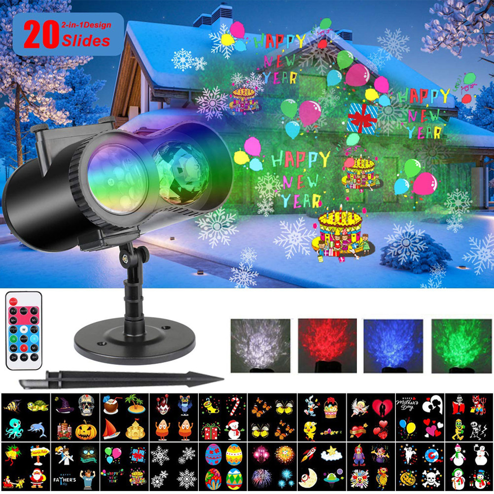 Outdoor Lighting Uk - Bewegende LED-kerstprojector met 20 kleurrijke patronen,